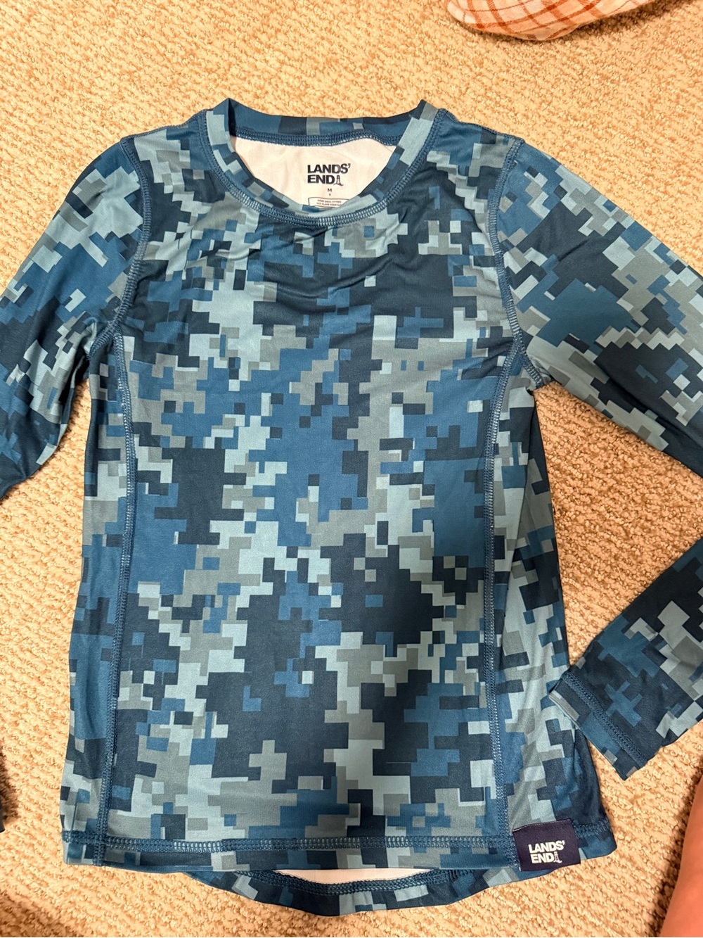 Lands' End Boys' Digital Camo Long-Sleeve Rashguard in Blue Tones